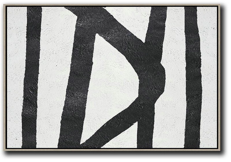 Extra Large Artwork,Hand Painted Oversized Horizontal Minimal Art On Canvas, Black And White Minimalist Painting - Modern Abstract Wall Art